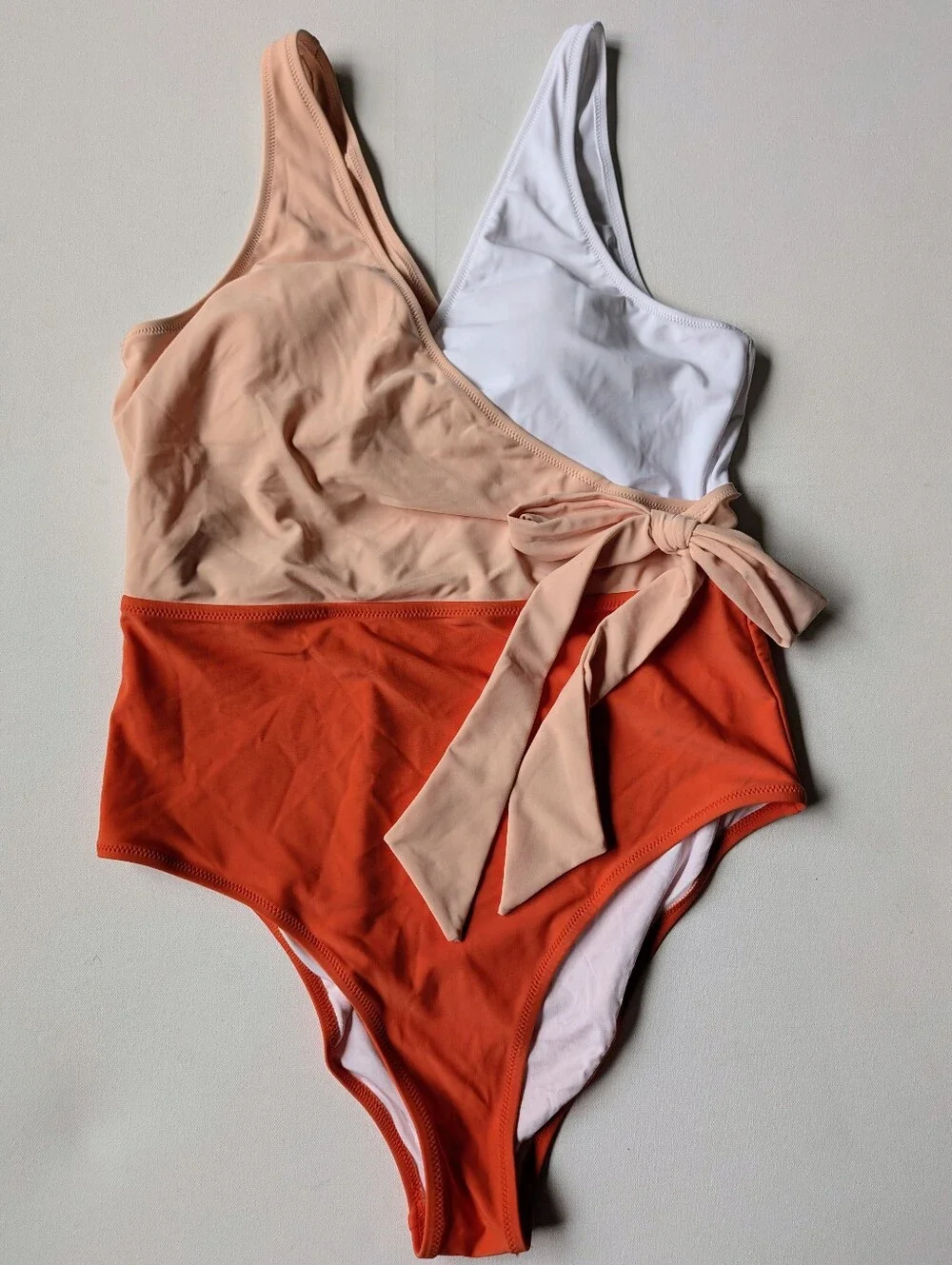Cupsh Orange White Colorblock Belt Bow Wrap One-piece Swimsuit Sz XXL Beach New
